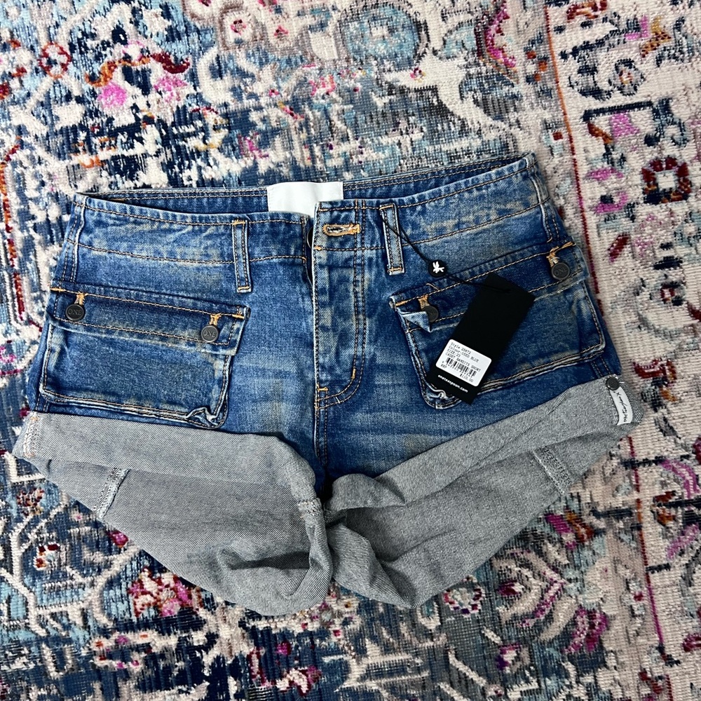 Blue Denim Shorts with Gray Cuffs